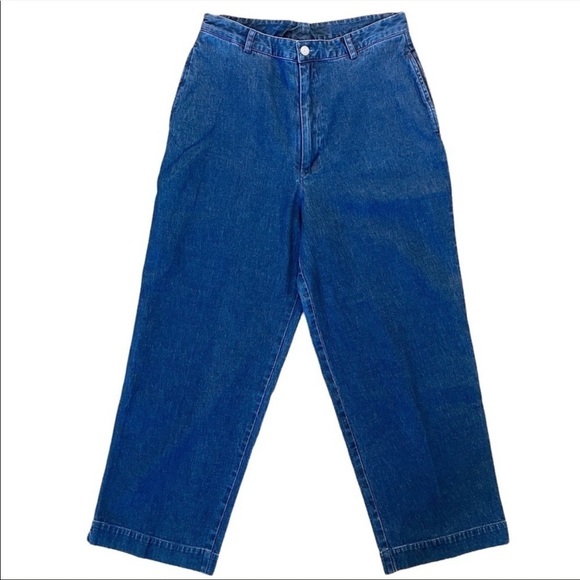 British KHAKI Highest Rise Wide Leg Crop Denim Jeans Size 4 in Dark Blue Wash - Picture 1 of 12